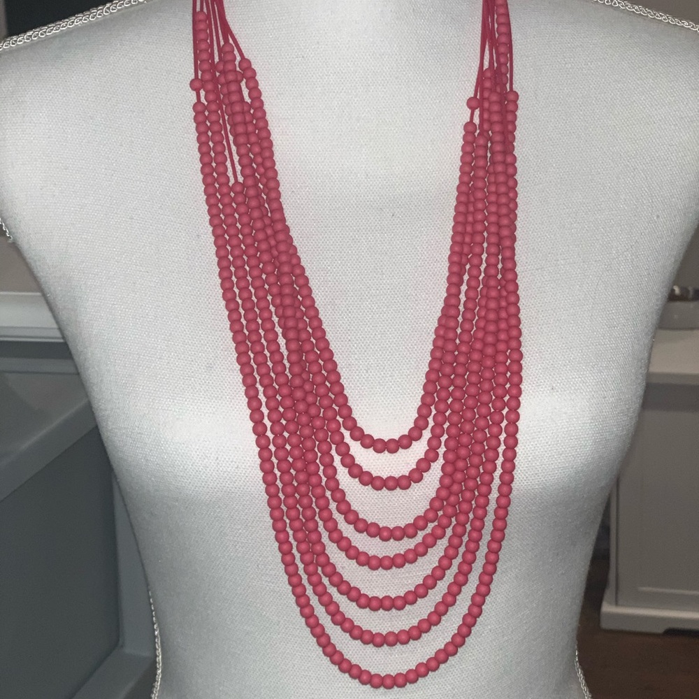 Pink 7 Strand Beaded Necklace